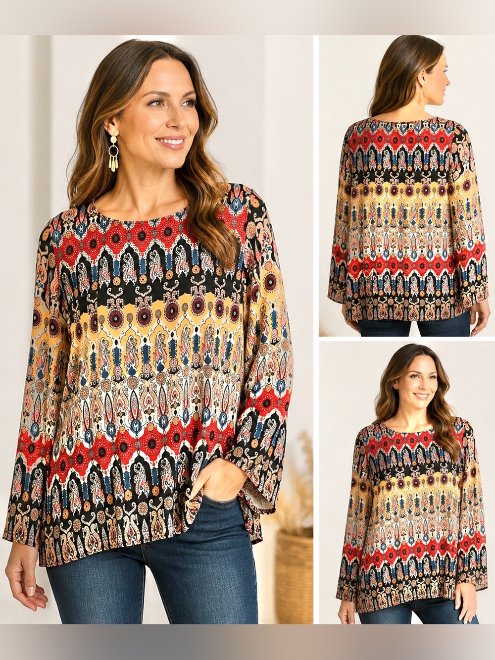 Temu Woman’s Bohemian Style Long Sleeve Blouse Size XL NWOT